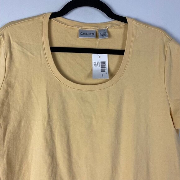 Chicos T Shirt Womens 2 US Large Yellow Short Sleeve Cotton Spandex Scoop Neck - Picture 2 of 9